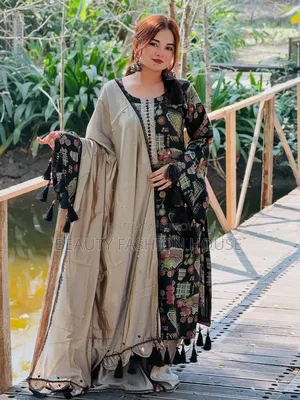 ডিজিটাল প্রিন্ট লেস ওয়ার্ক রেডিমেড থ্রি-পিস!