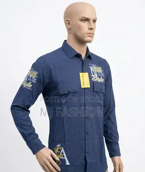 Premium Navy Blue Textured Casual Shirt