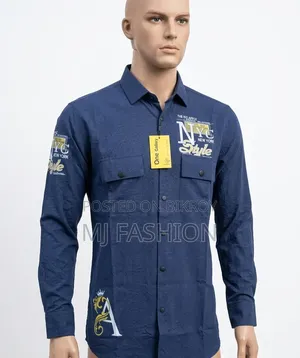 Premium Navy Blue Textured Casual Shirt