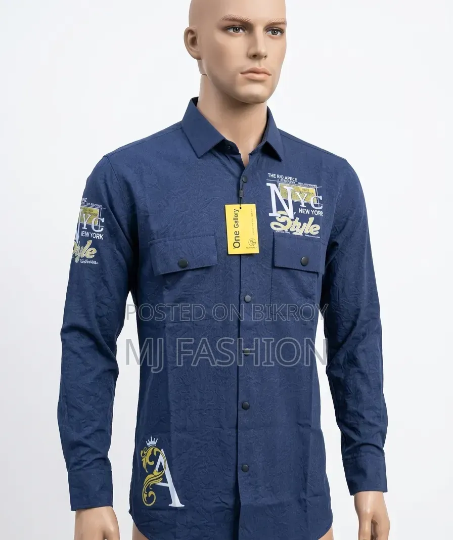 Premium Navy Blue Textured Casual Shirt