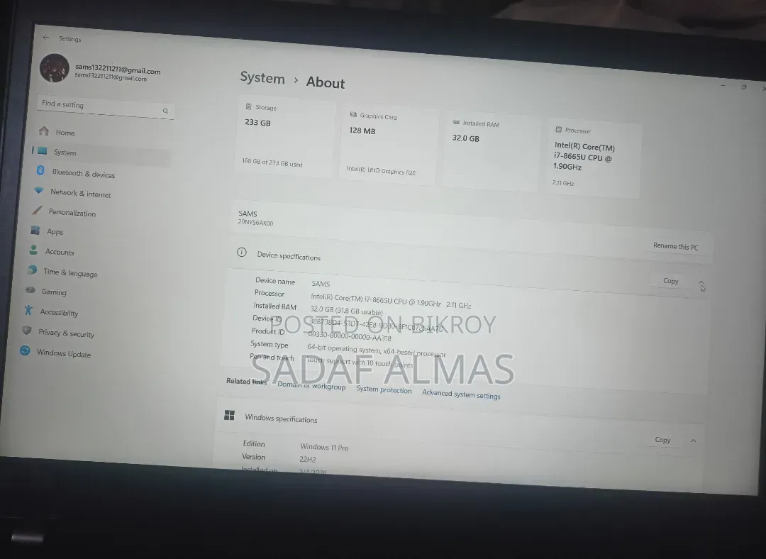 Laptop Lenovo ThinkPad T490s 32GB Intel Core i7 SSD 256GB