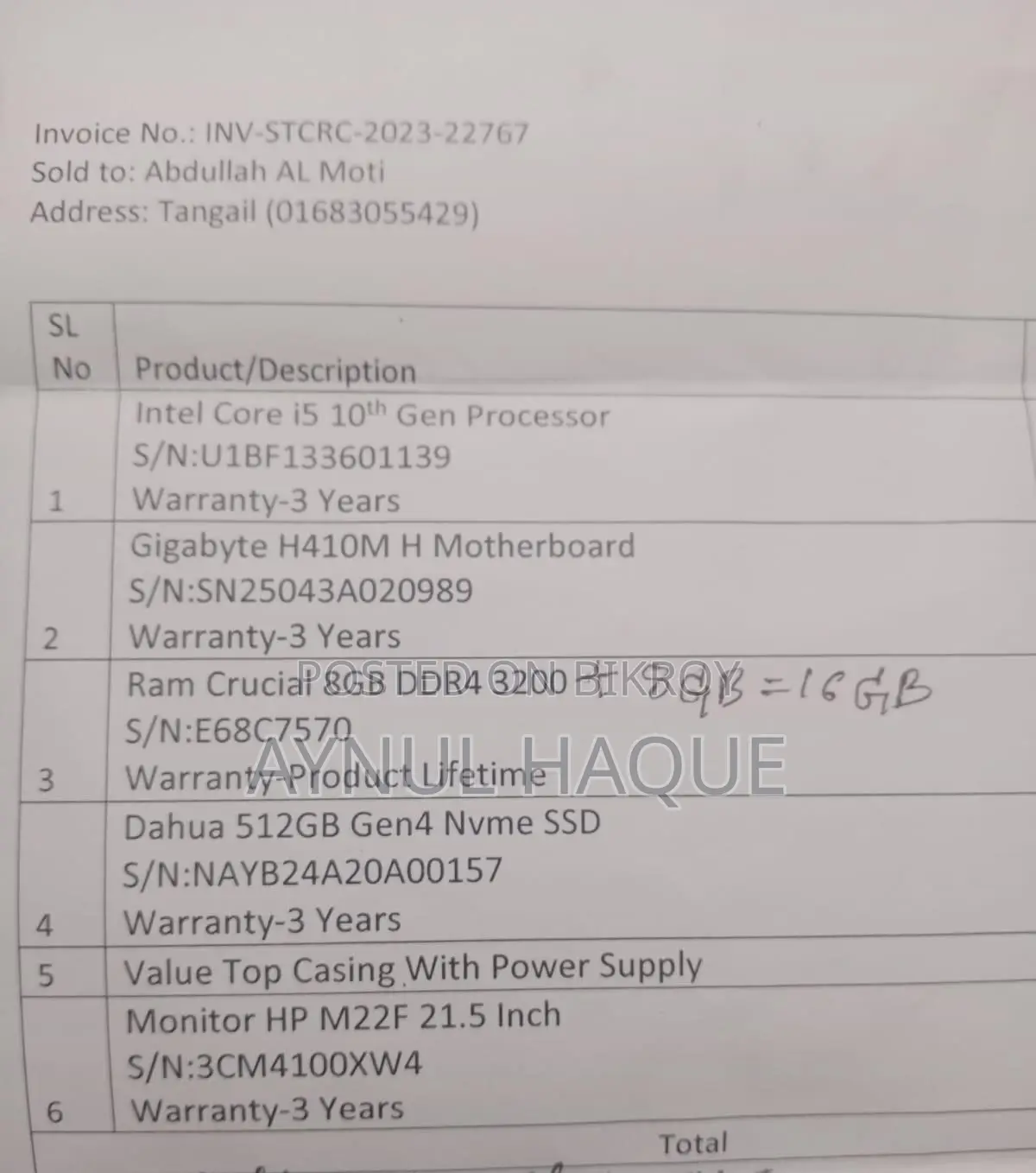 Gigabyte GA-H110MSTX-HD3-ZK 16GB Intel Core I5 HDD+SSD 500GB
