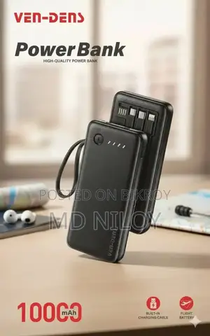 Ven-Dens Vd-Pb058 10000mah High-Quality Power Bank With Built-In Cable