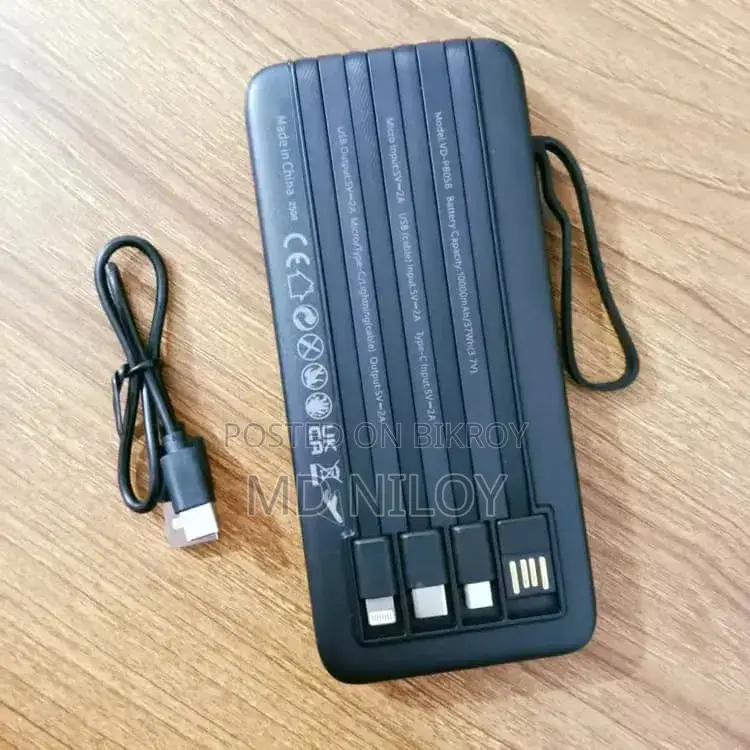 Ven-Dens Vd-Pb058 10000mah High-Quality Power Bank With Built-In Cable