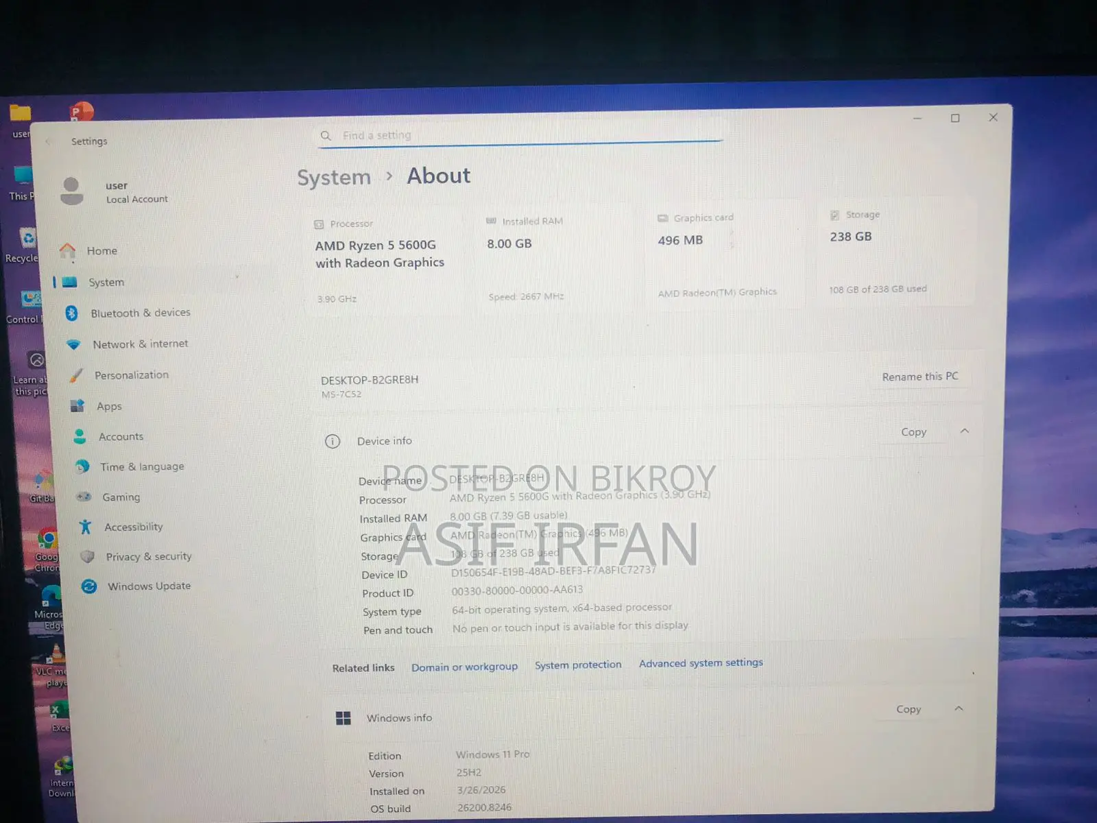 Desktop Computer 8GB AMD Ryzen SSD 256GB