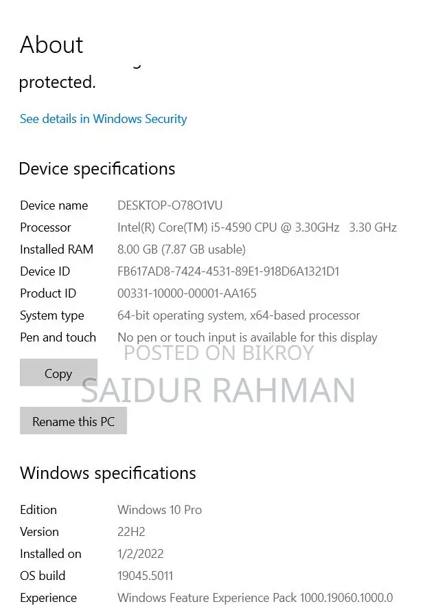 Desktop Computer HP 8GB Intel Core i5 HDD+SSD 512GB