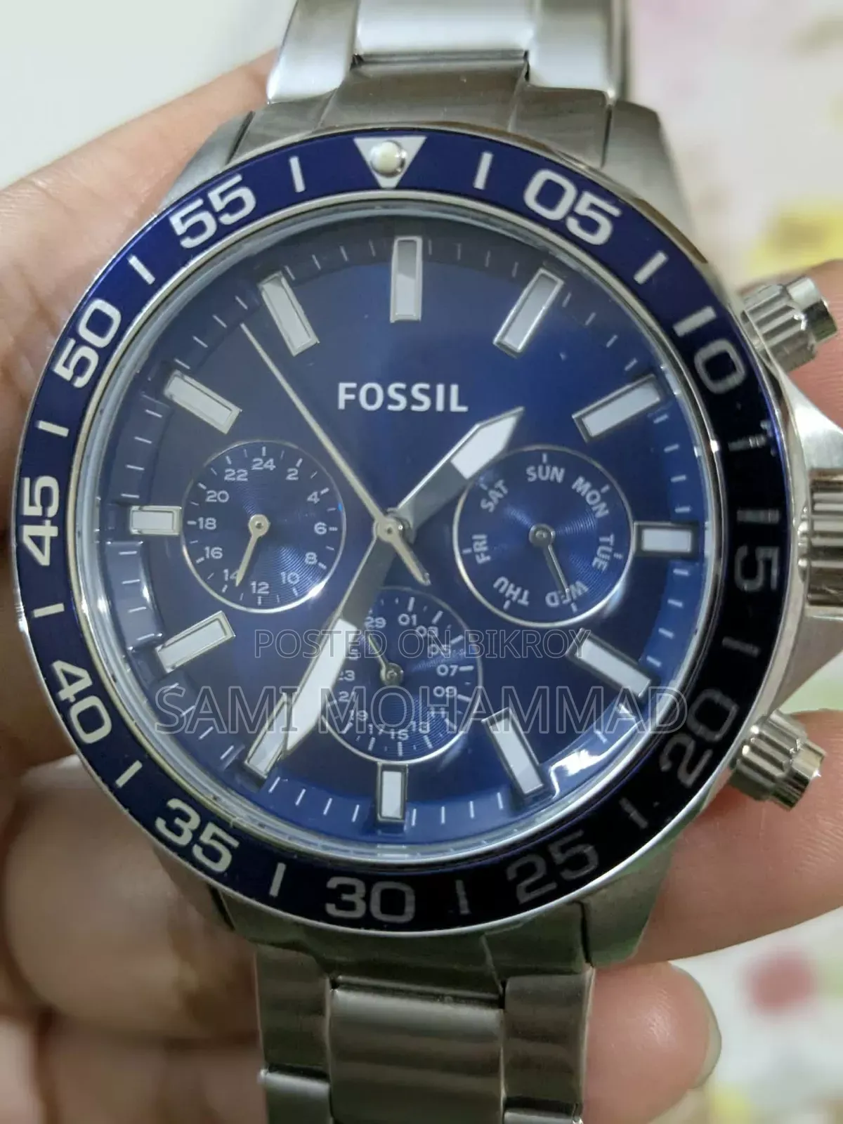 Fossil Bq2835 Men's Blue Multifunction Stainless Steel Watch