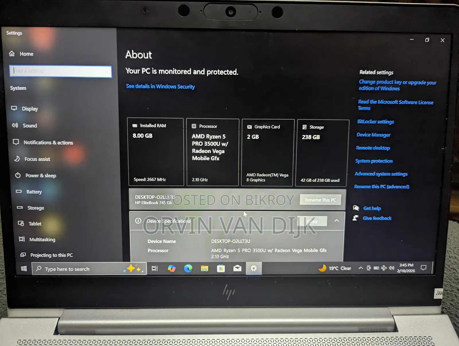 ল্যাপটপ HP EliteBook 745 G6 8GB AMD Ryzen 5 SSD 256GB