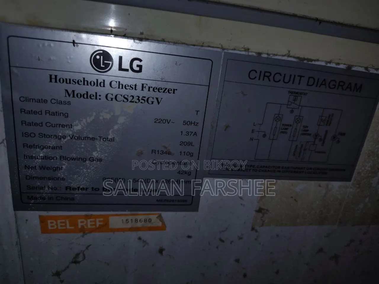 Lg Deep Freezer 209l Running Condition For Sale