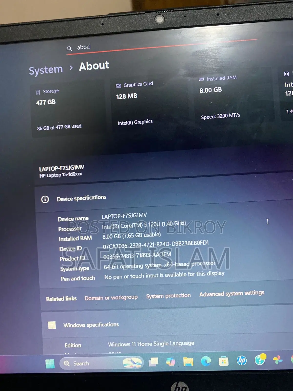 Laptop HP 15-Fd1020ns 8GB Intel Core I5 SSD 512GB