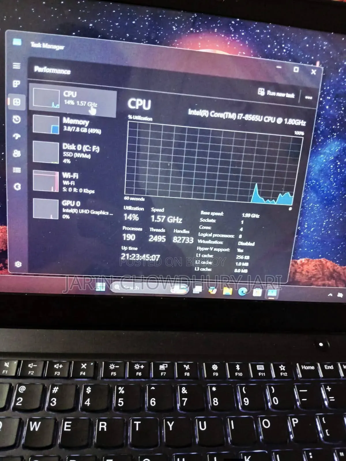 ল্যাপটপ Lenovo ThinkPad T490s 8GB Intel Core I7 SSD 256GB