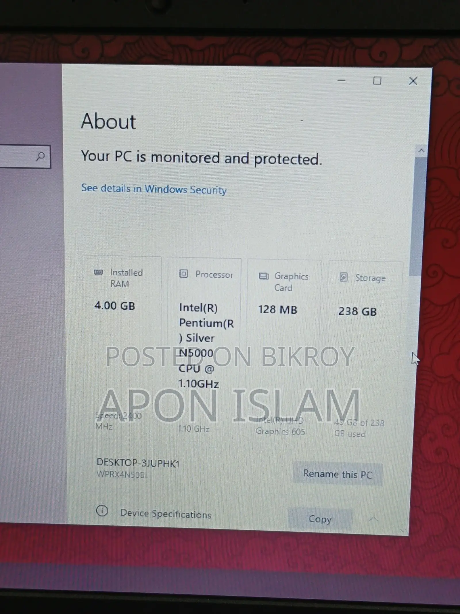 Laptop 4GB SSD 500GB
