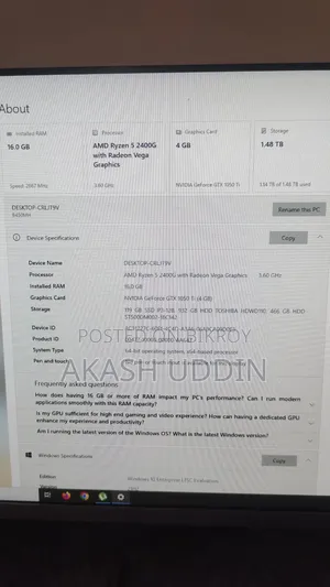 নতুন ডেস্কটপ কম্পিউটার ১৬জিবি এএমডি রাইজেন ৫ এইচডিডি+এসএসডি ১.৫টিবি