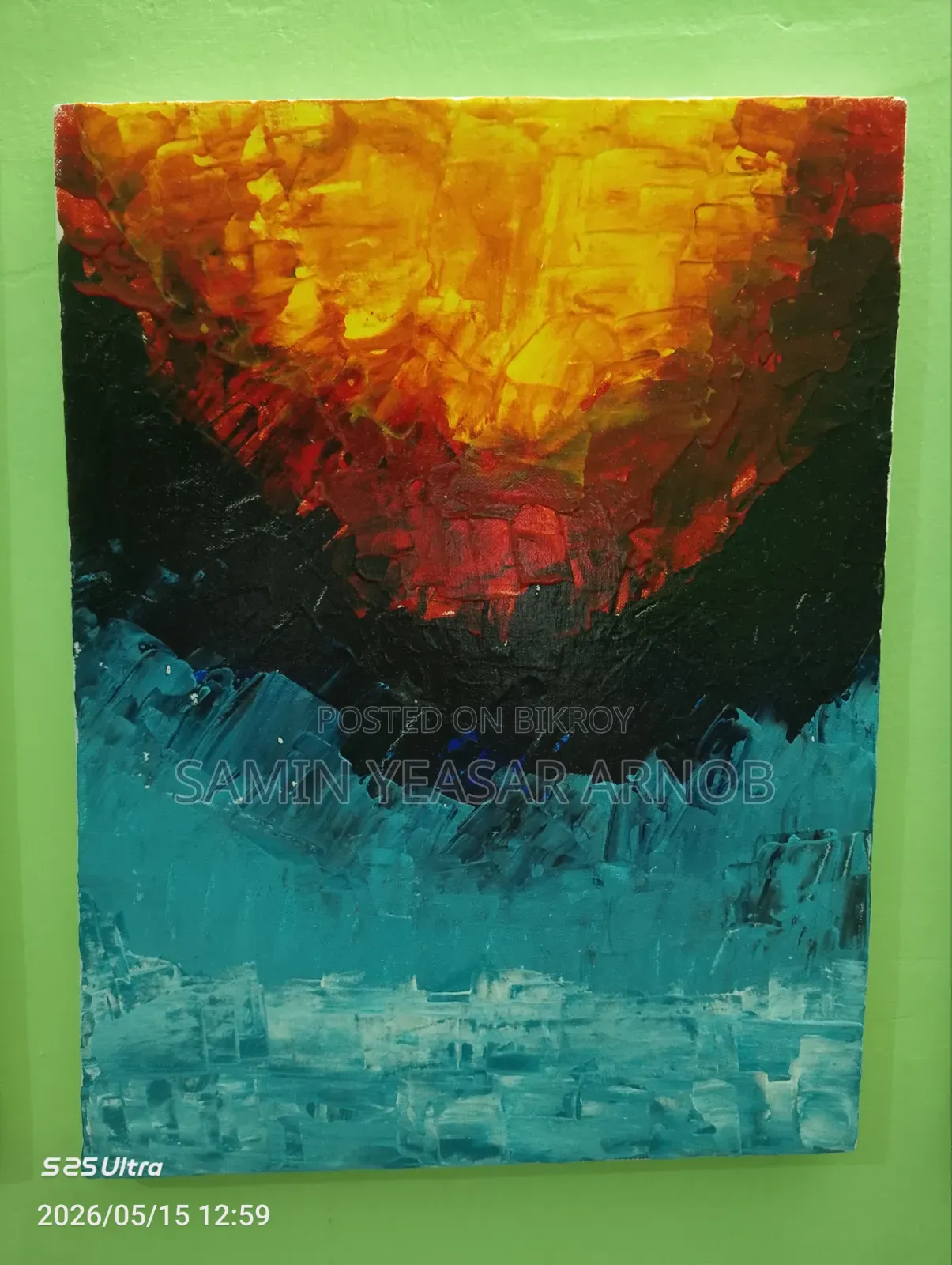 Acrylic On Canvas ( Ice And Fire Abstract Paint)
