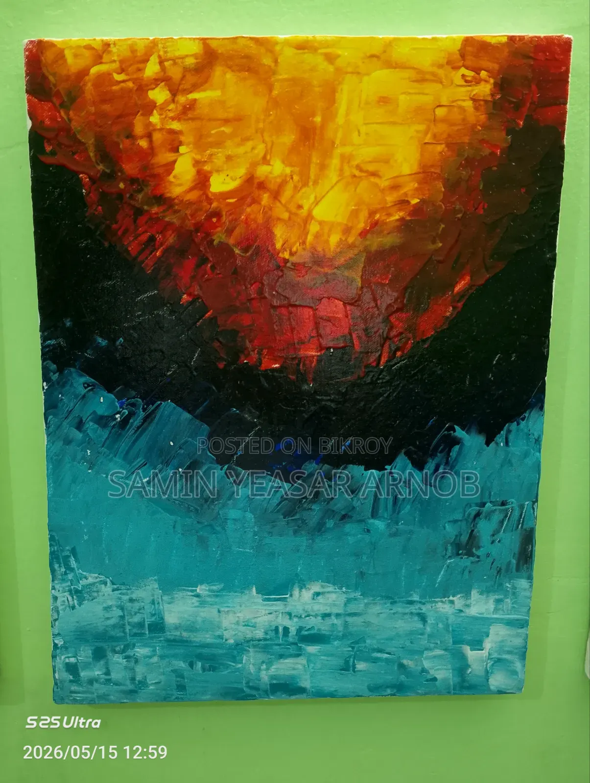 Acrylic On Canvas ( Ice And Fire Abstract Paint)