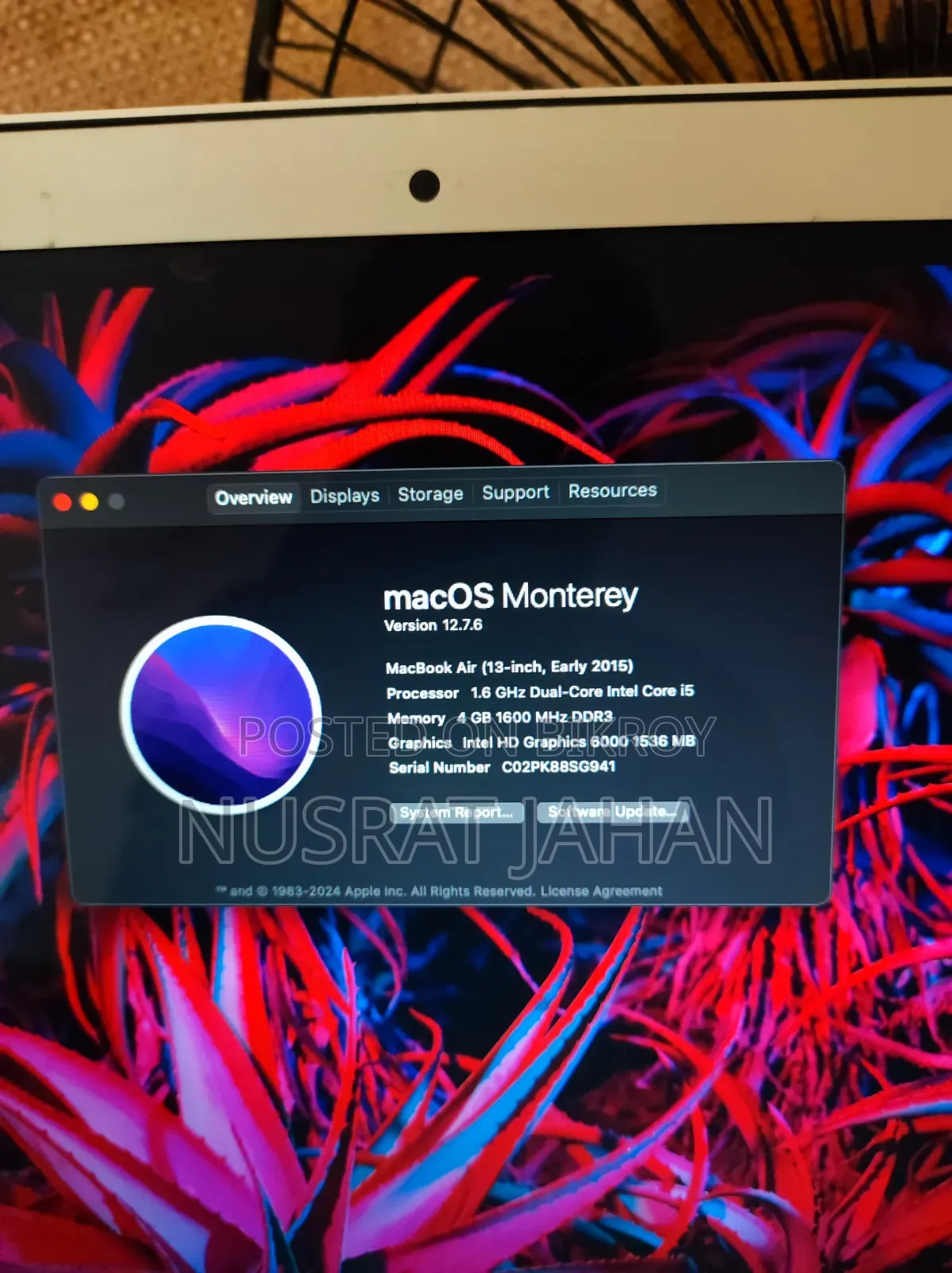 Laptop Apple MacBook Air 2015 4GB Apple M1 SSD 256GB