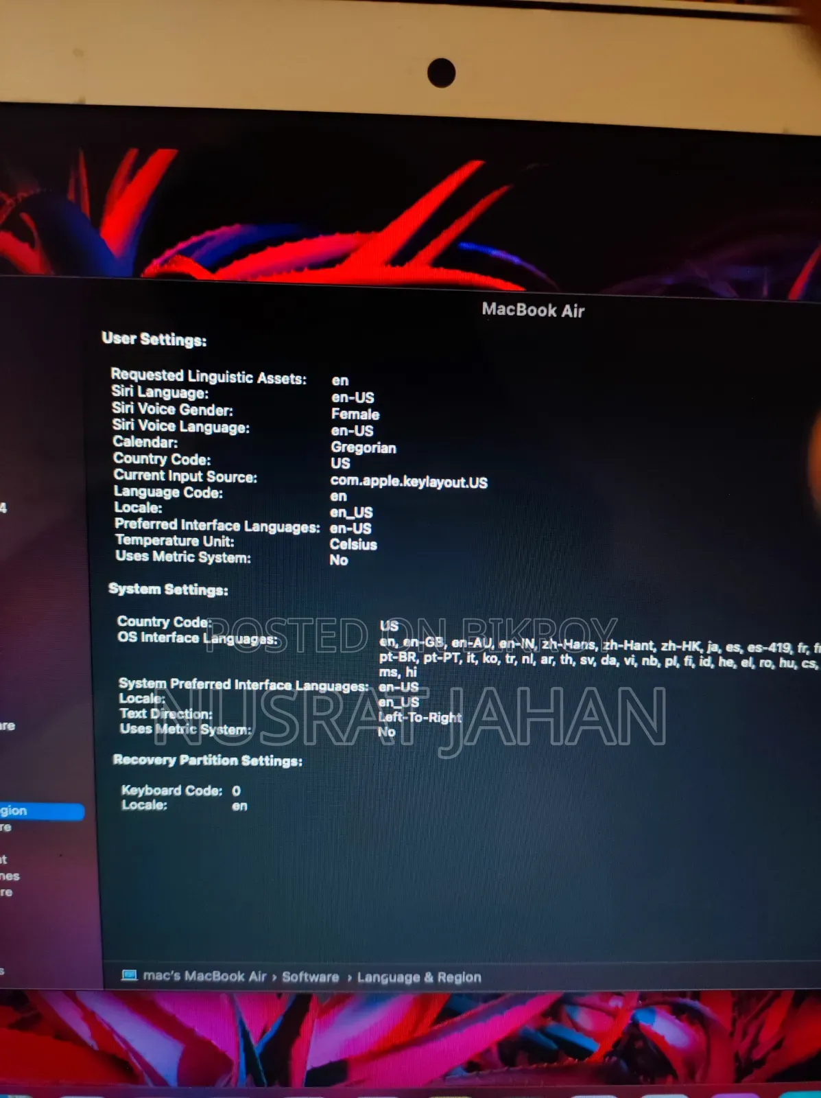 Laptop Apple MacBook Air 2015 4GB Apple M1 SSD 256GB