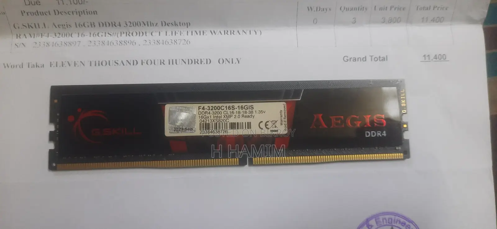 G.Skill Aegis 16gb Ddr4 3200mhz Desktop Ram