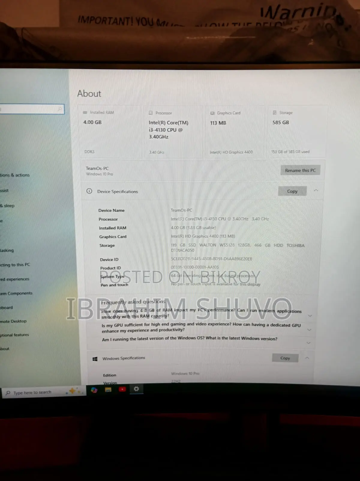 Desktop Computer Gigabyte GB-BACE-3010 4GB Intel Core I3 HDD+SSD 1T