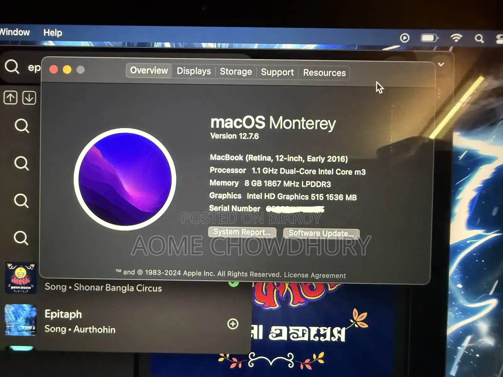 Laptop Apple MacBook 2016 8GB Intel Core M3 SSD 256GB