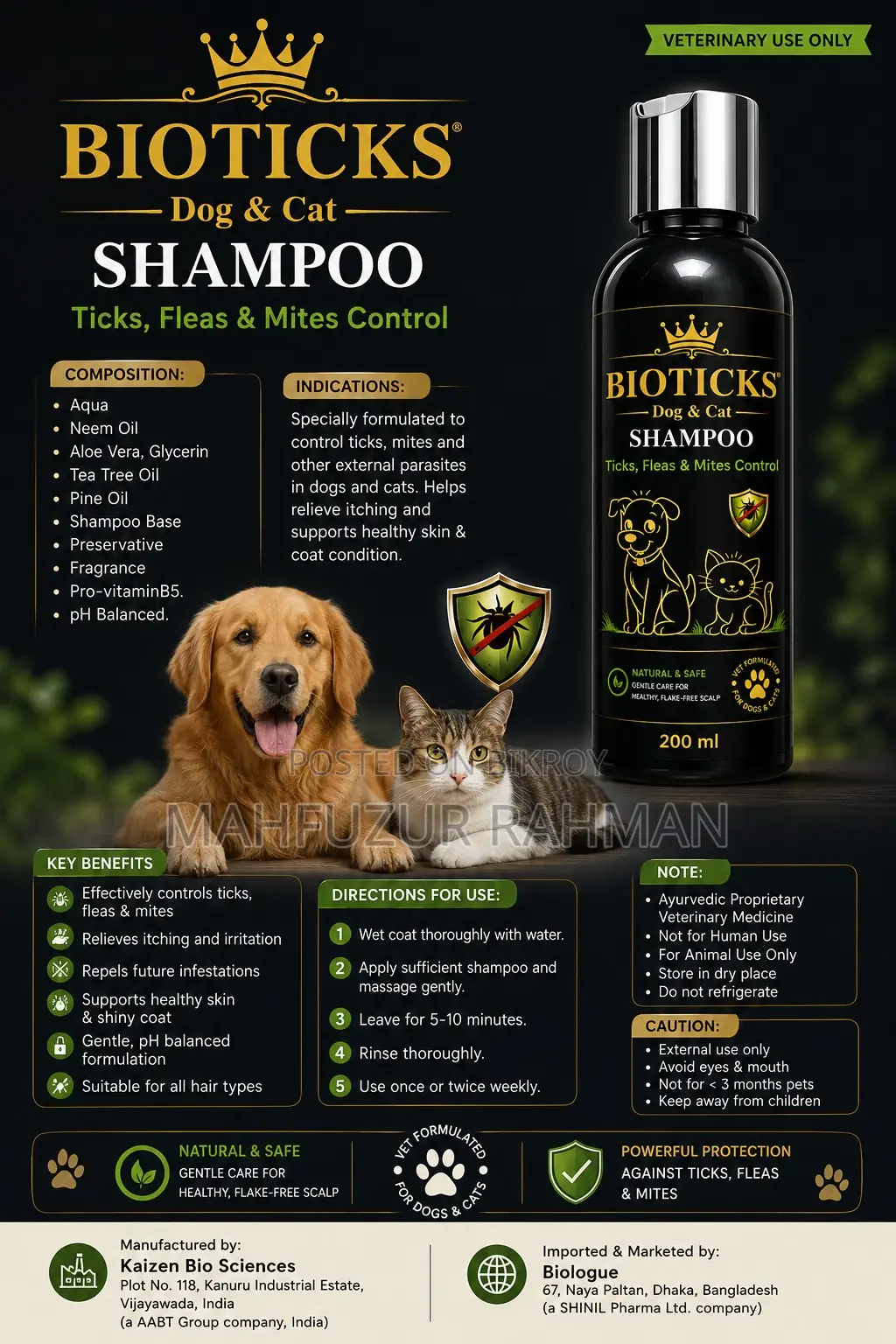 Bioticks Shampoo (Dog Cat) 200ml