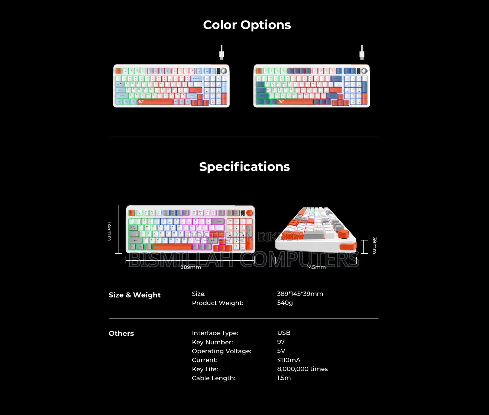 Havit Kb895l RGB Gaming Keyboard With Bangla