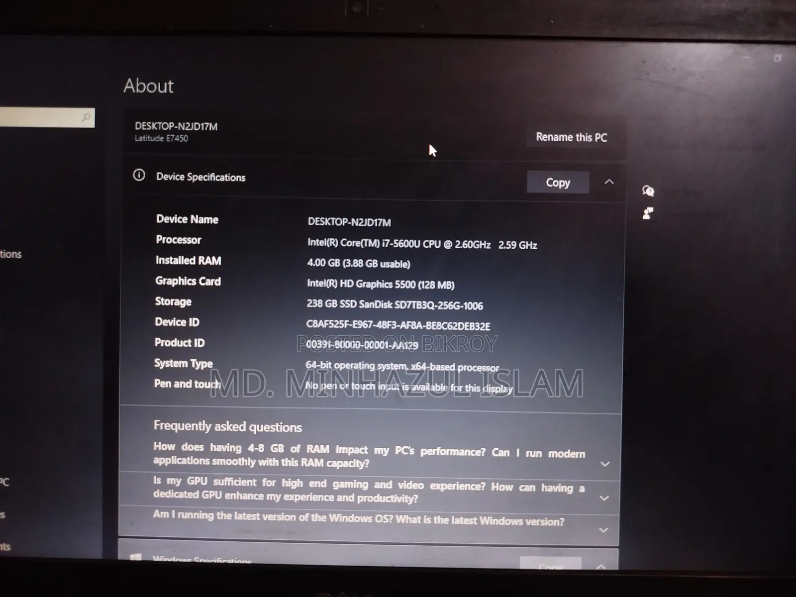 Laptop Dell Latitude 7450 4GB Intel Core I7 SSD 256GB