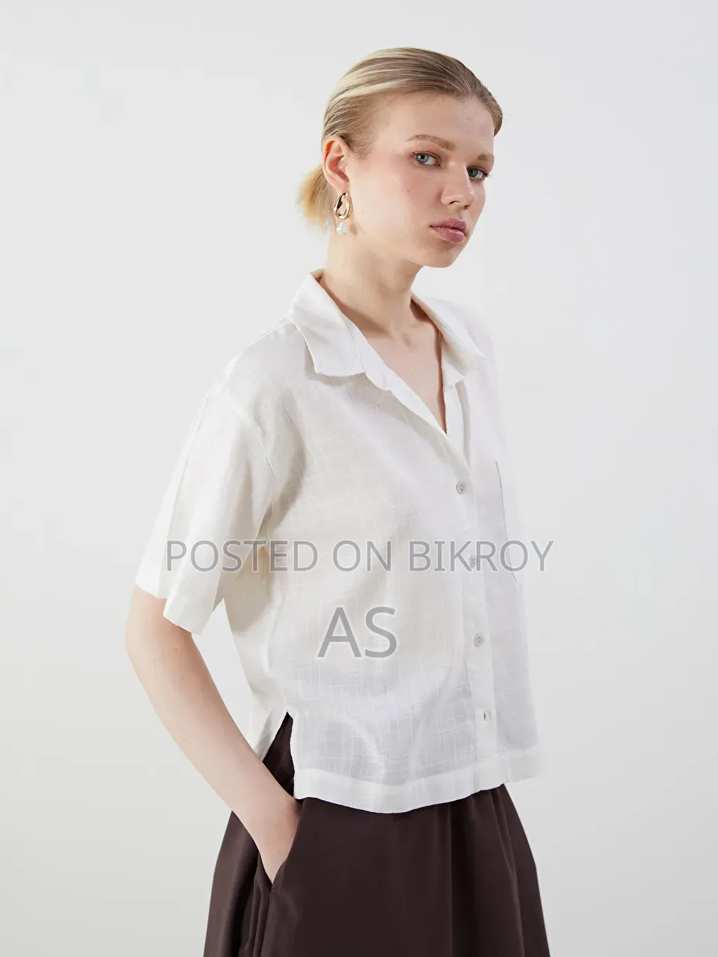 LCW Vision Linen-Look Crop Women's Shirt