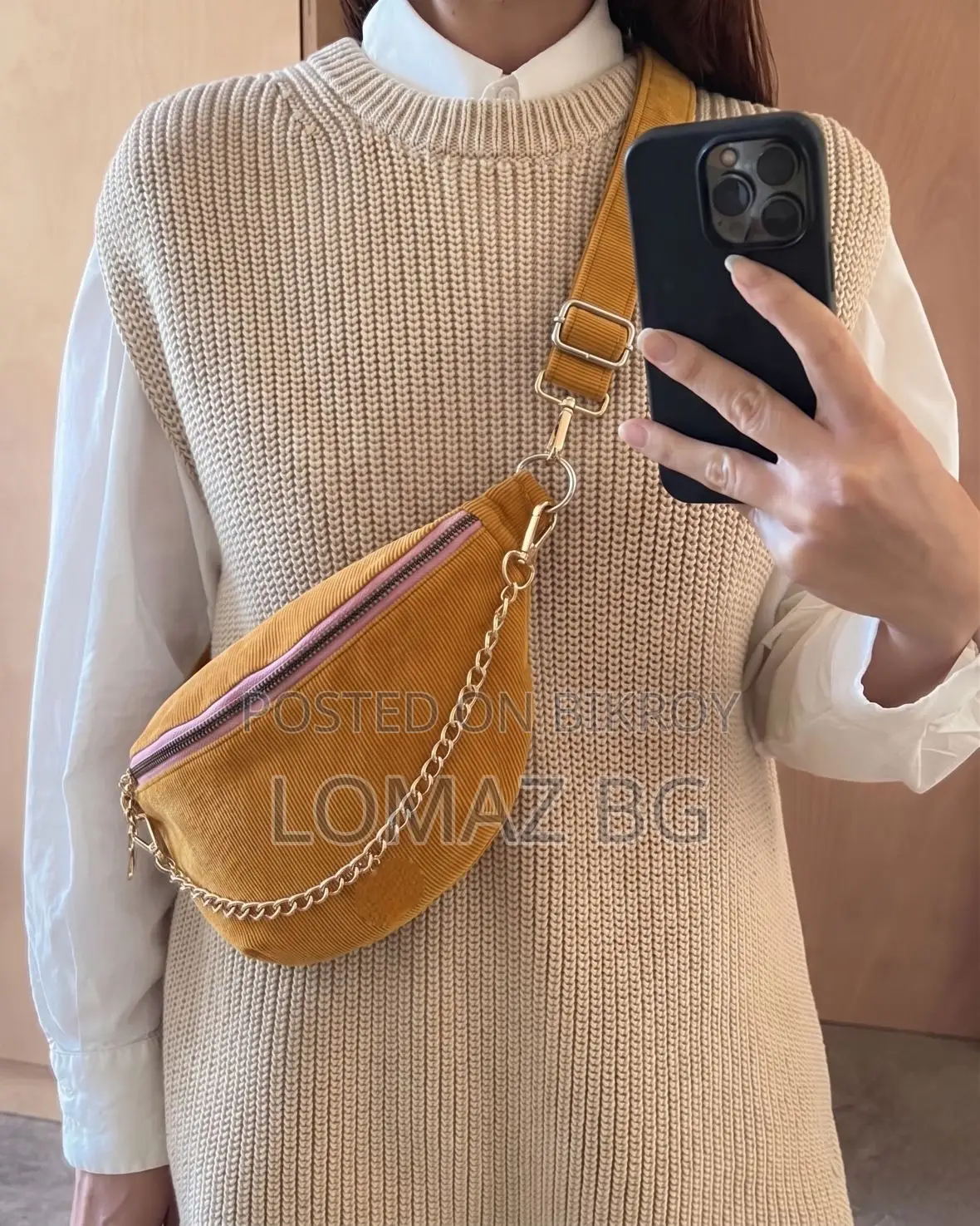 Premium Corduroy Brown Crossbody Bag