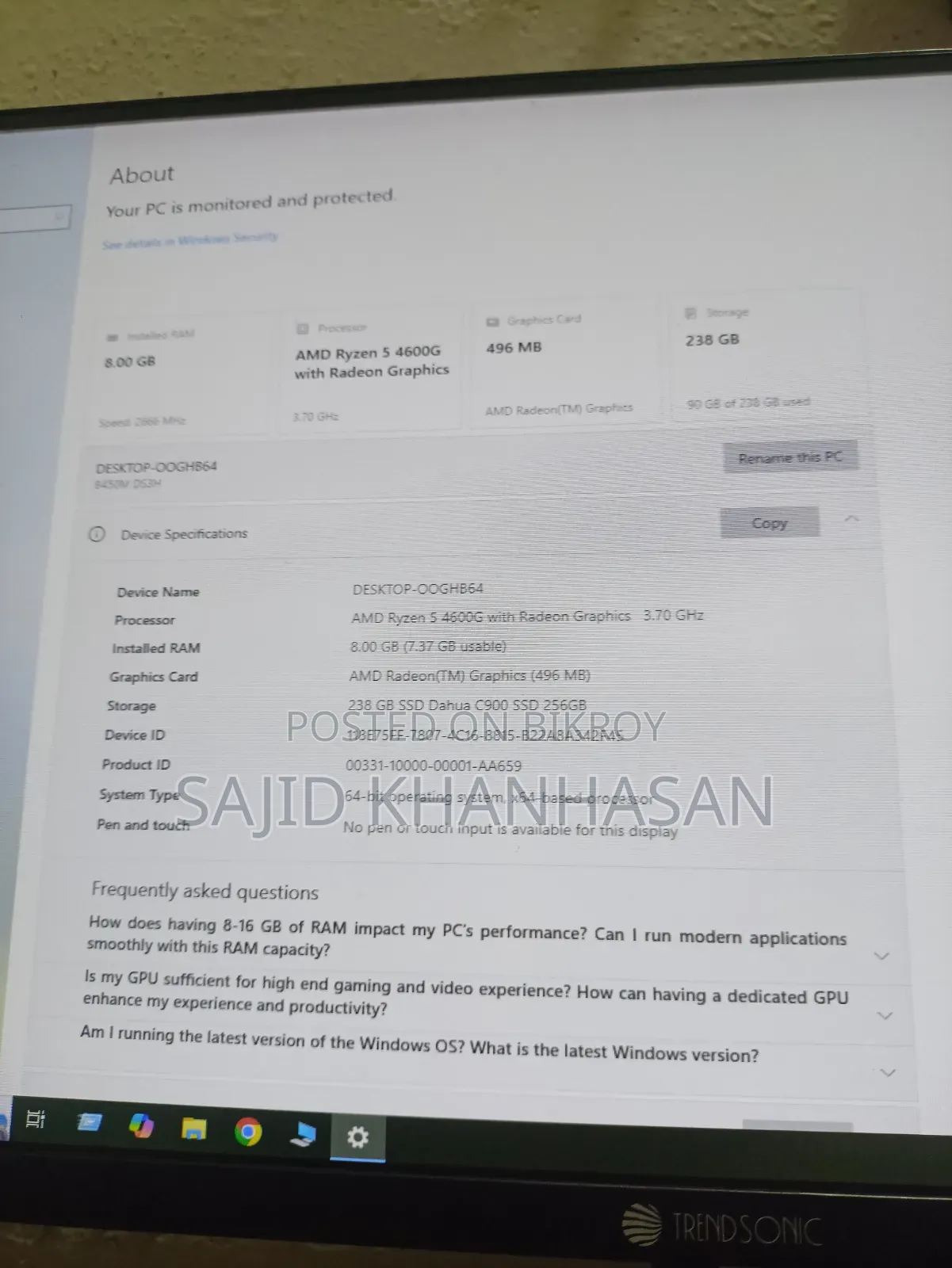 Desktop Computer Gigabyte GB-BNi5HG4-1050TI 8GB AMD Ryzen 5 SSD 256GB
