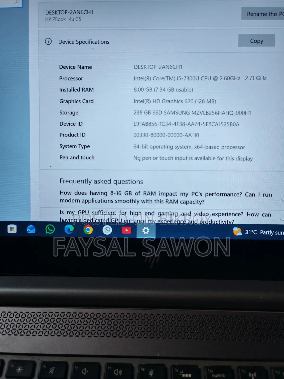 Laptop HP ZBook 14u G5 8GB Intel Core I5 SSD 256GB