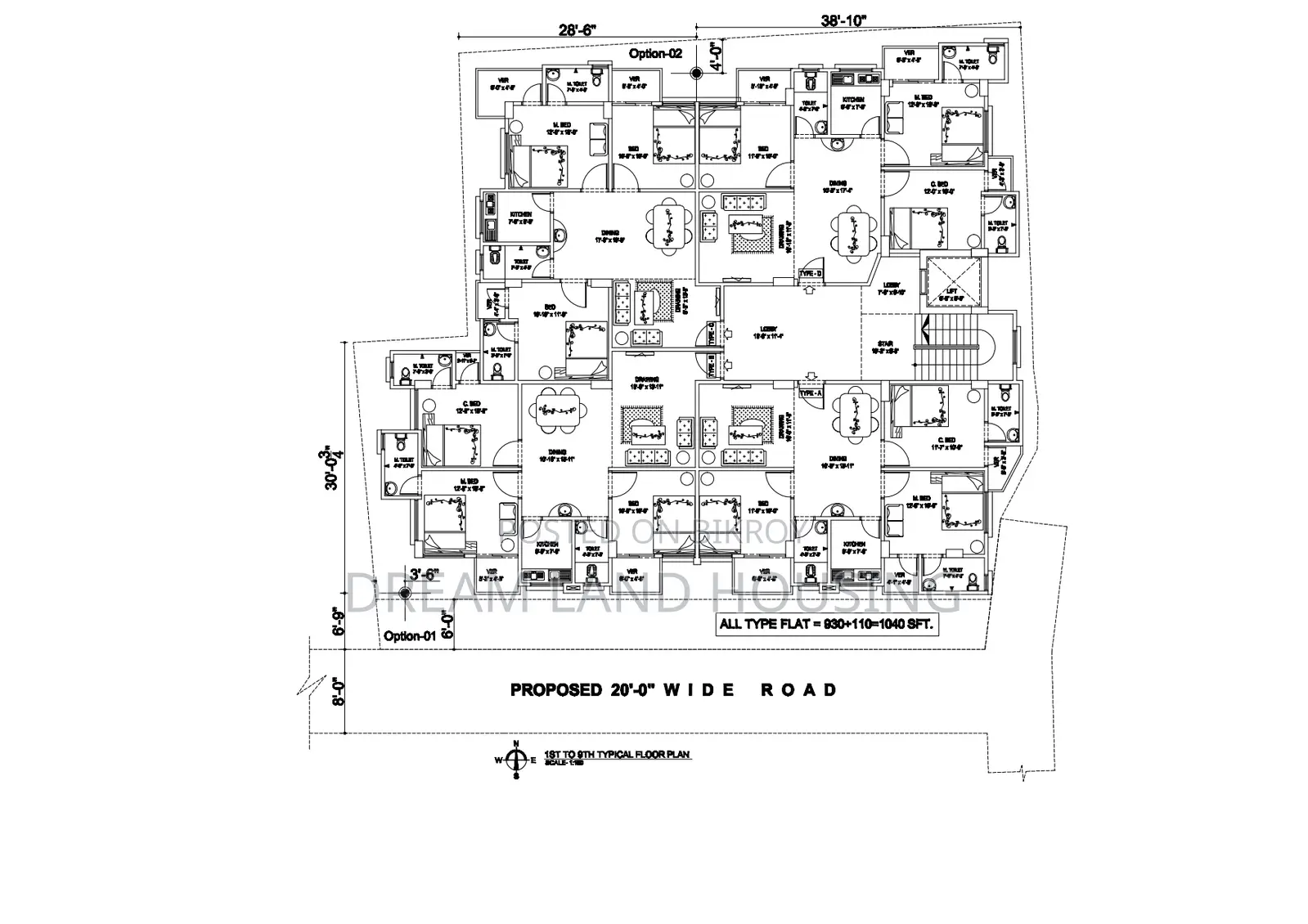 3 Bed, 3 Bath, 3 Balcony Flat (1350 sq ft) with Easy Installments