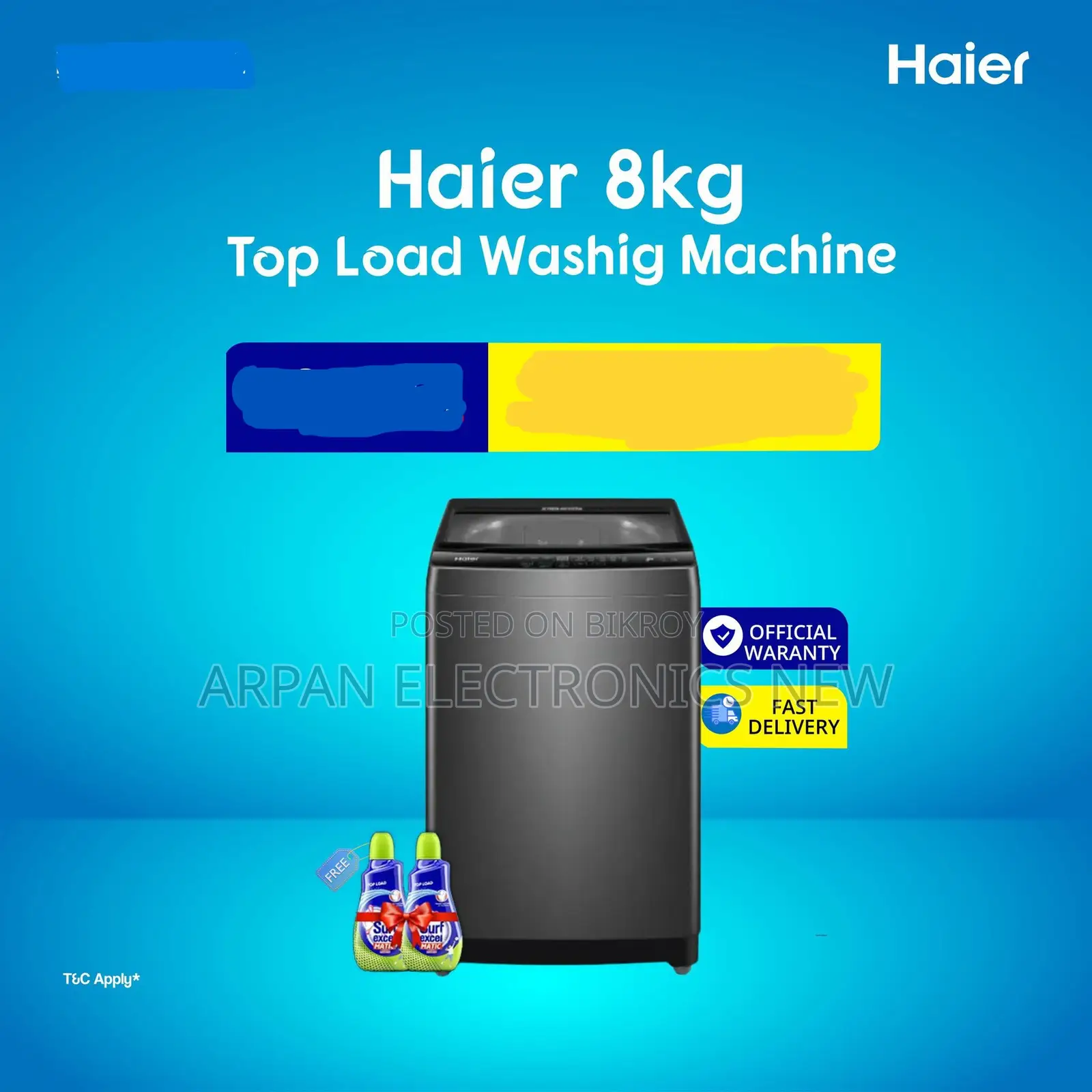 এয়ার ড্রায়ার সুবিধাসহ Haier ৮ কেজি টপ লোড অটোমেটিক ওয়াশিং মেশিন