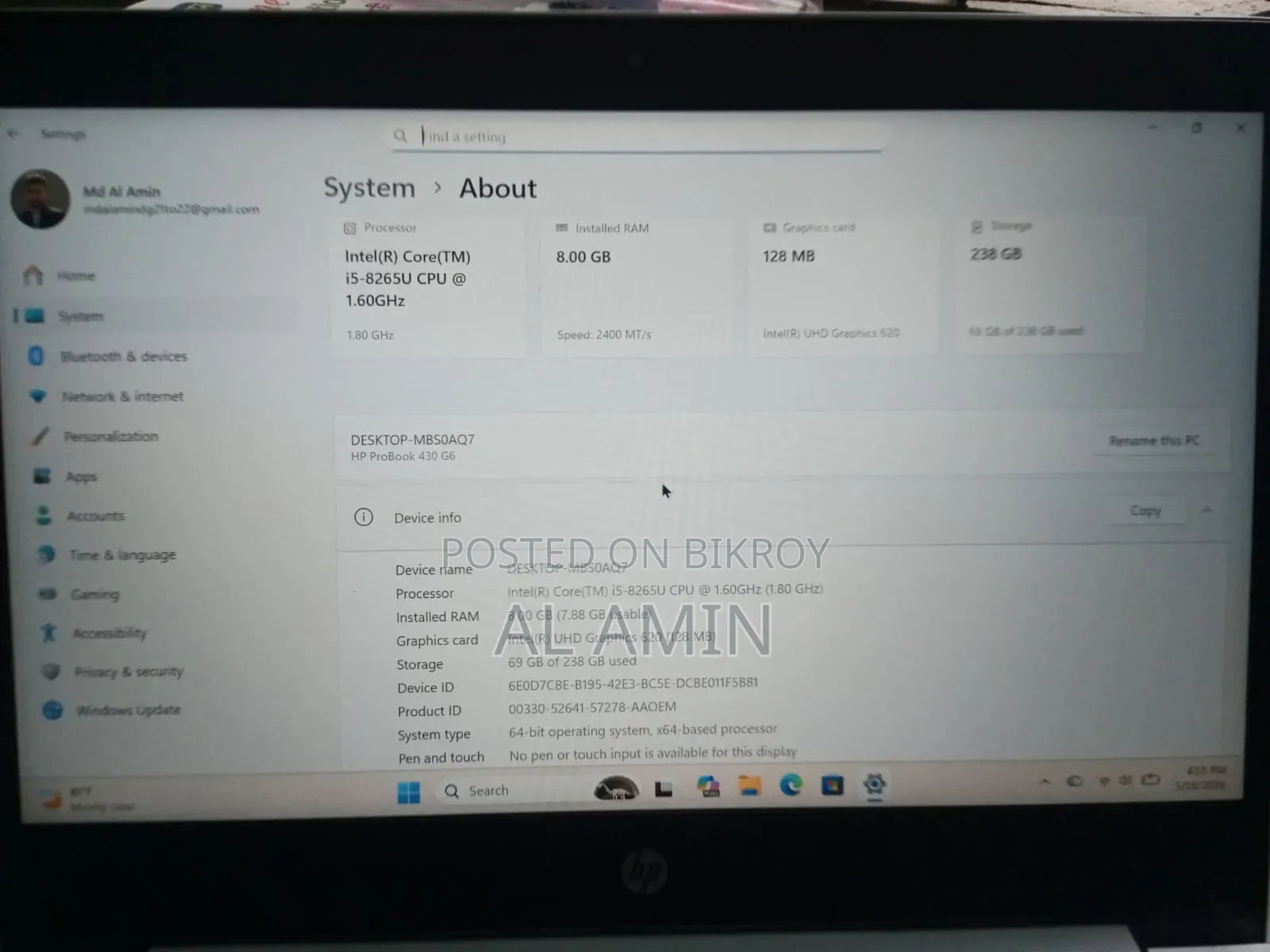 Laptop HP ProBook 430 G6 8GB Intel Core I5 SSD 256GB