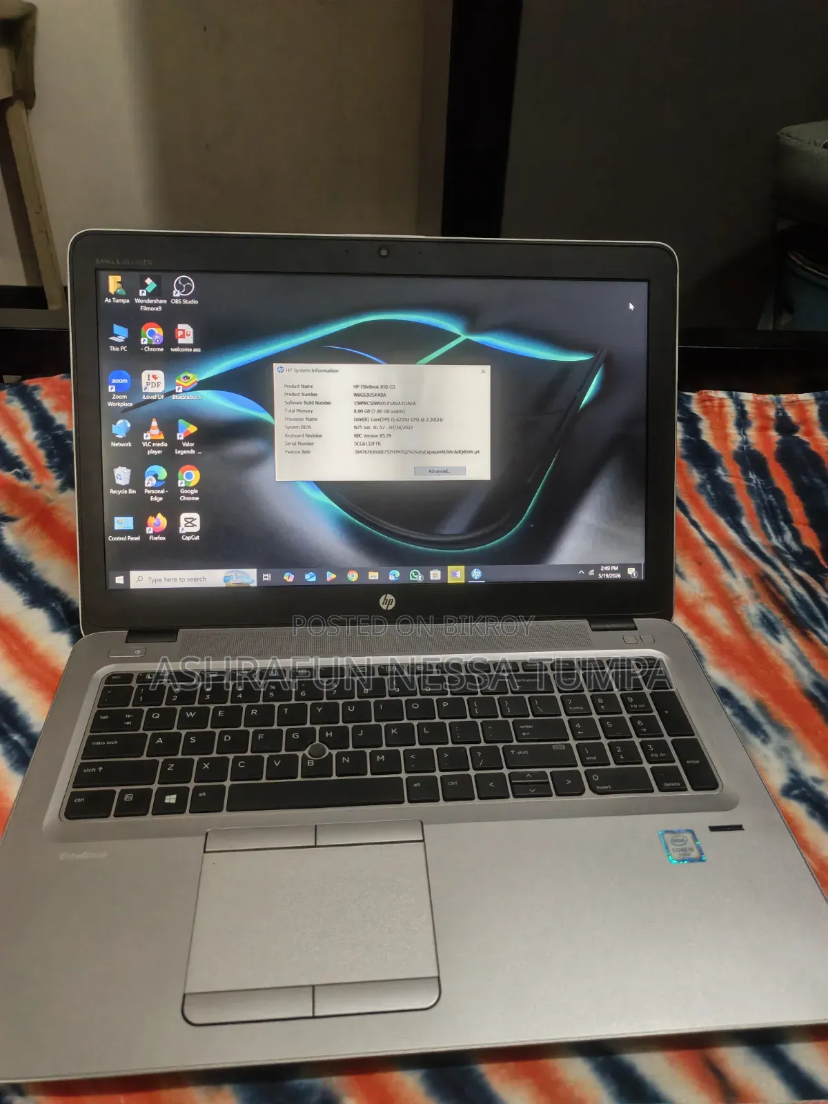 Laptop HP EliteBook 850 G3 8GB Intel Core I5 SSD 256GB
