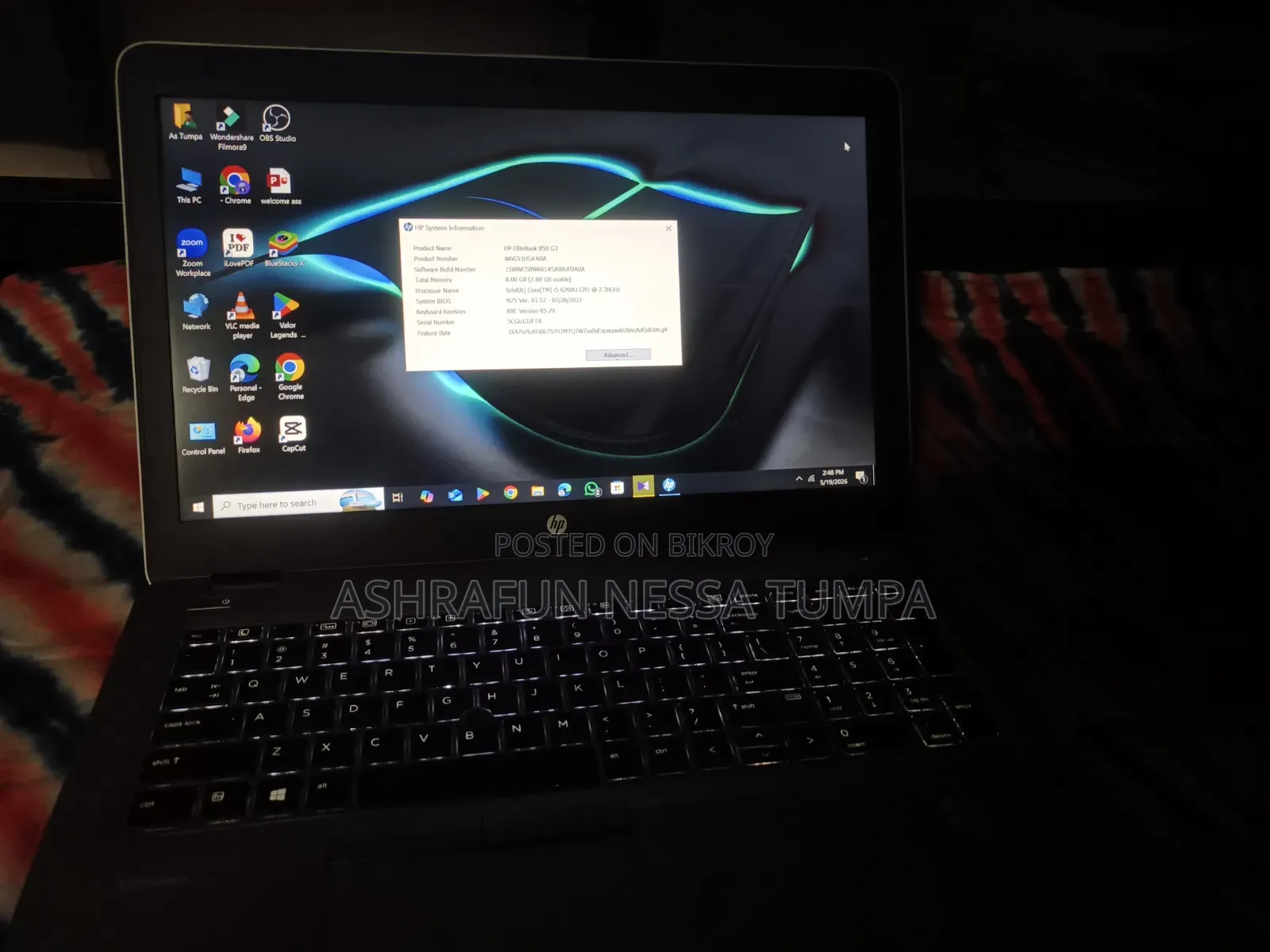 Laptop HP EliteBook 850 G3 8GB Intel Core I5 SSD 256GB