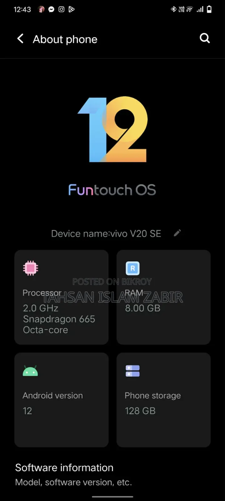 Vivo V20 128 GB Blue