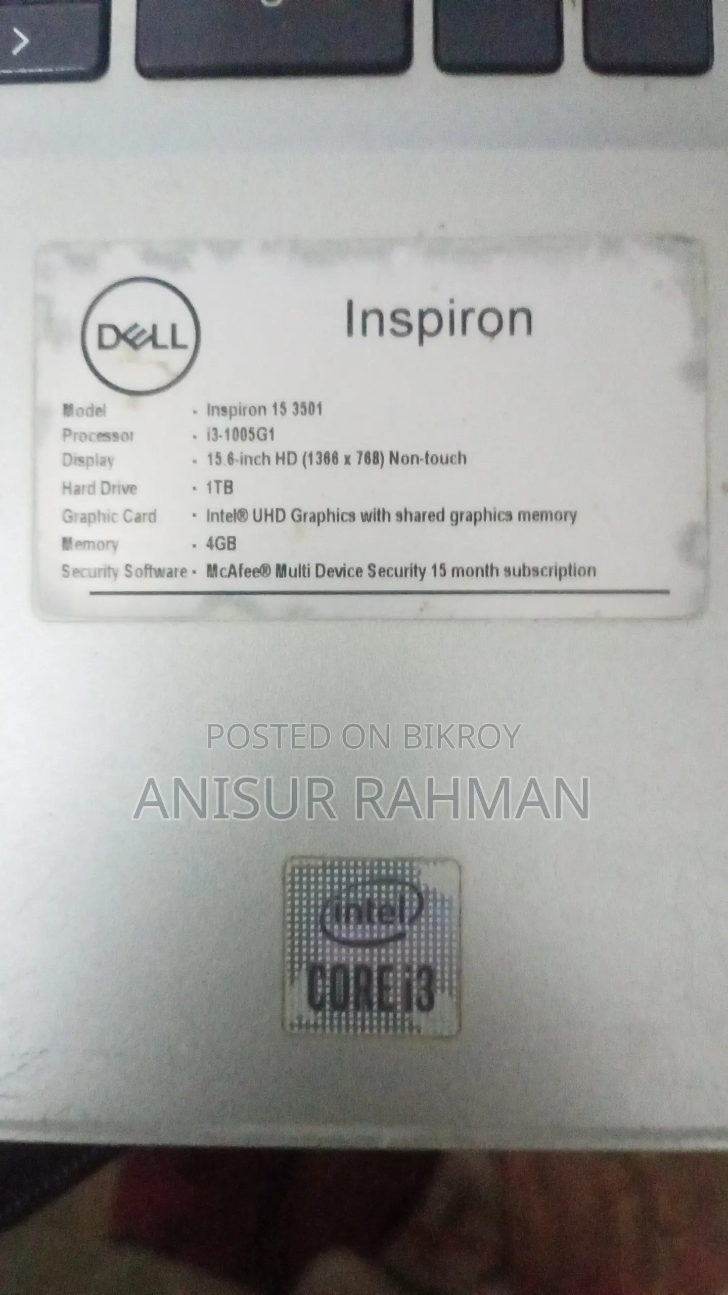 Laptop Dell Inspiron 15 4GB Intel Core I3 HDD 1T