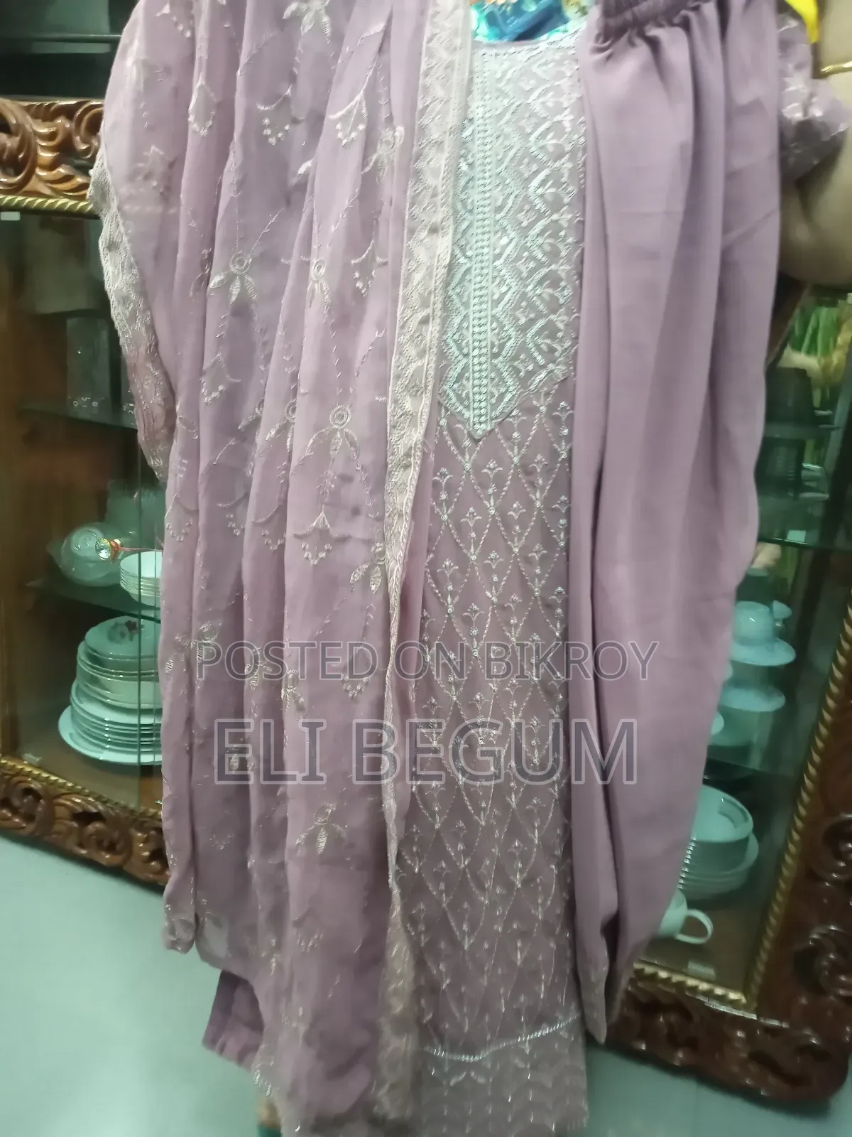 Womens Pink Embroidered Set 3 Piece Suit Salwar Kameez Size 42