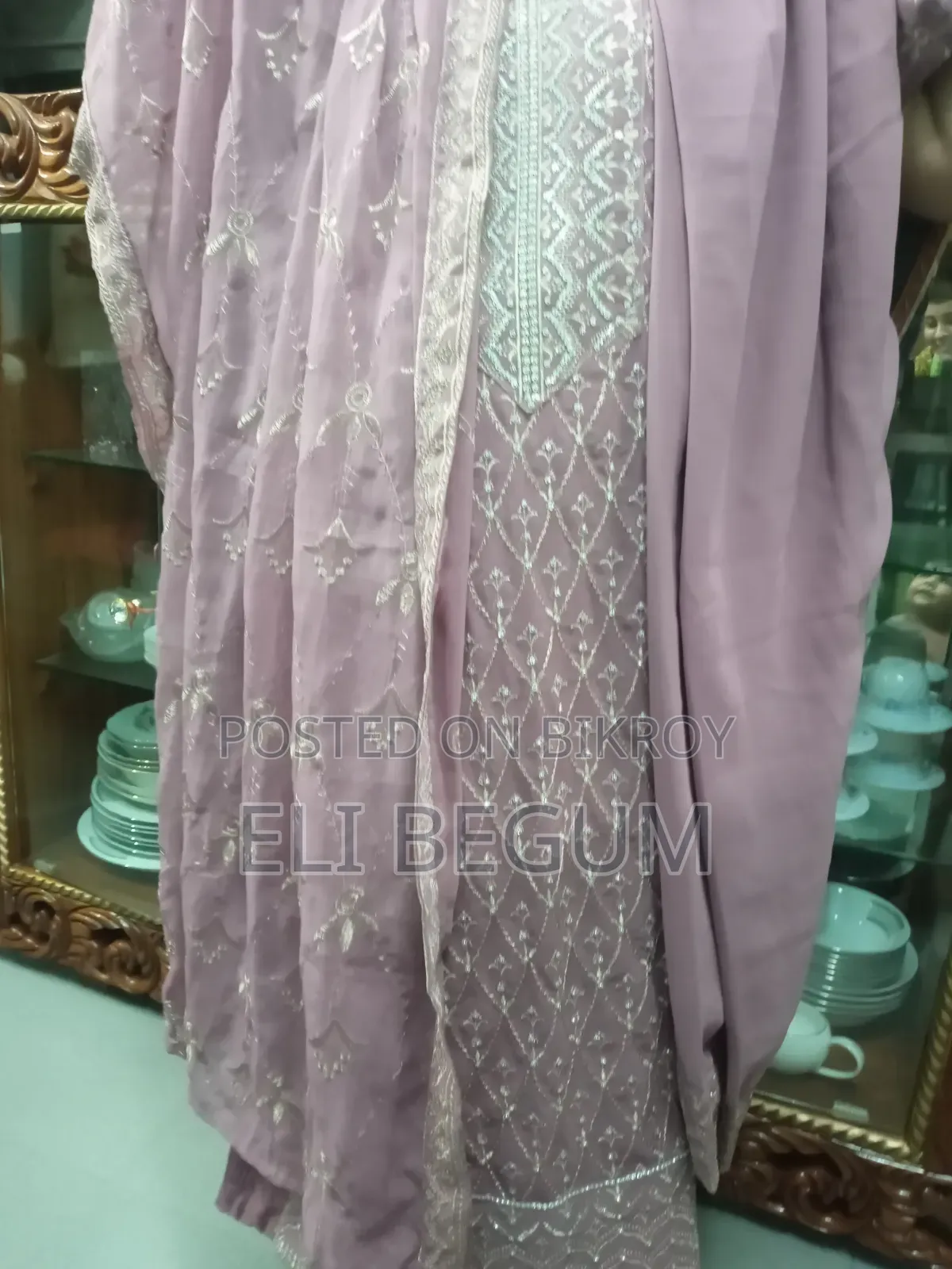 Womens Pink Embroidered Set 3 Piece Suit Salwar Kameez Size 42