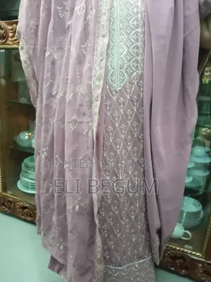 Womens Pink Embroidered Set 3 Piece Suit Salwar Kameez Size 42