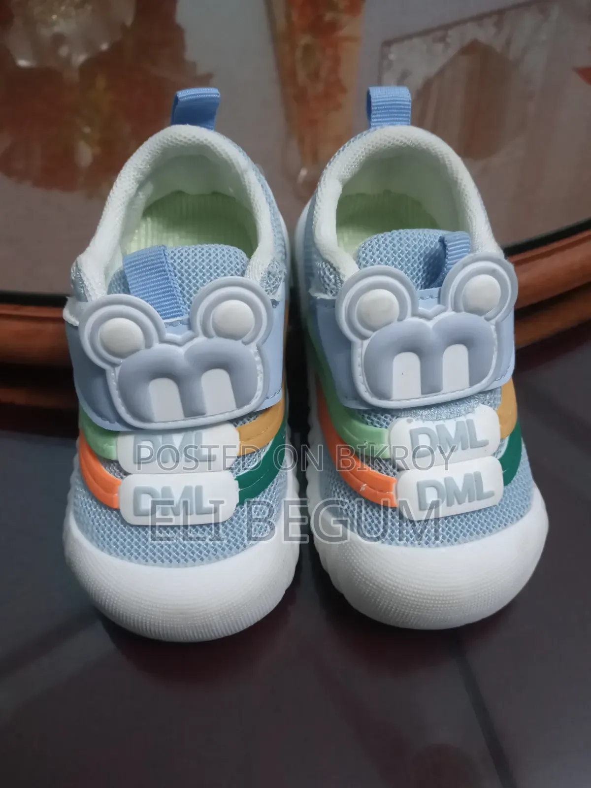 Baby Boy Sneaker Light Blue Bear Face Colorful Toddler Shoes Brand New