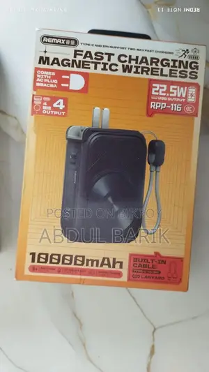 Remax 10,000mAh Magnetic Wireless Power Bank With Built-in Cable