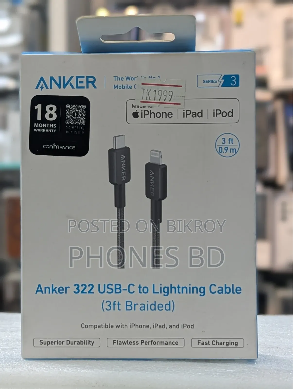 Anker 322 3ft Nylon Braided Usb-C to Lightning Cable