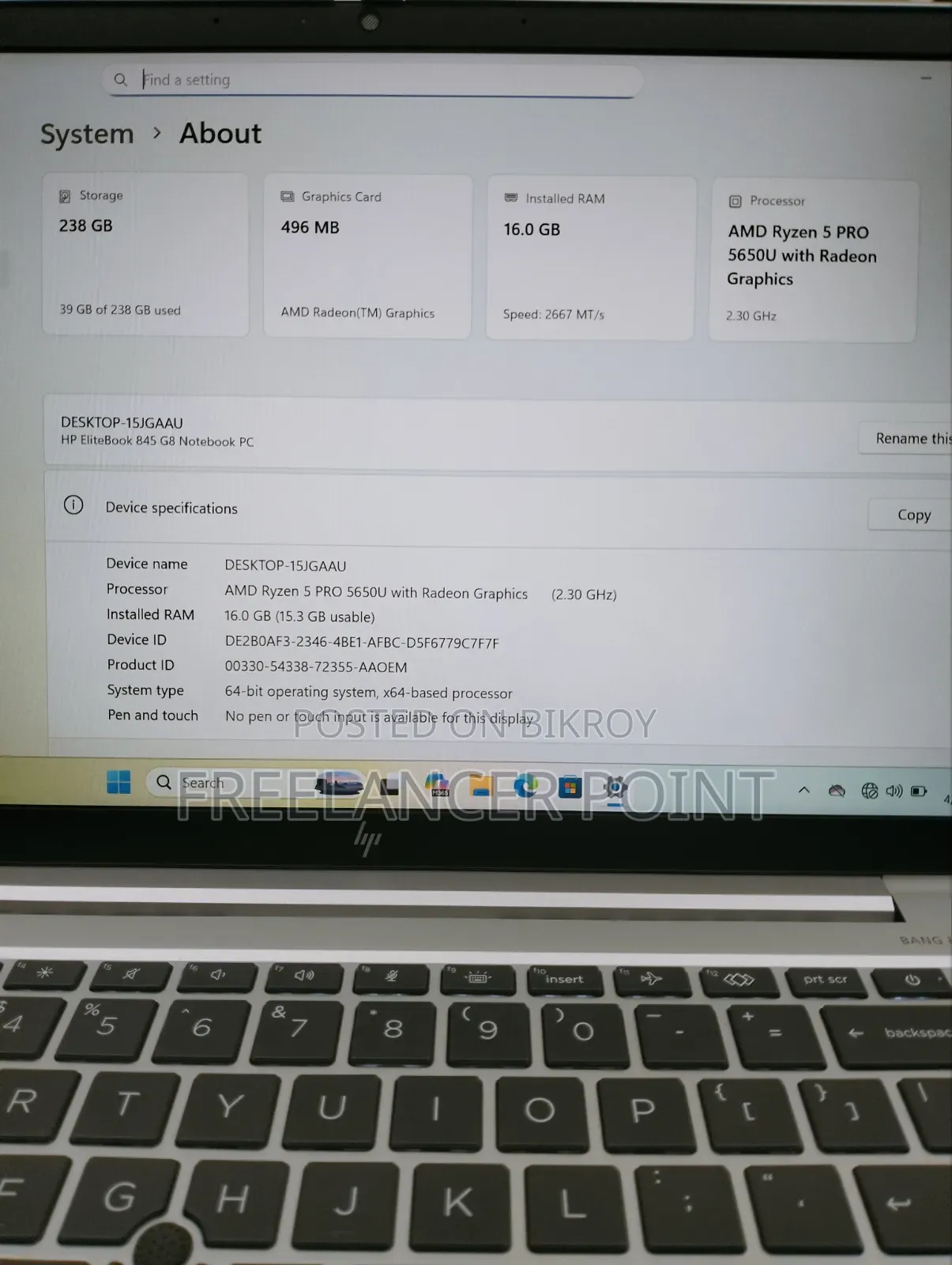 Laptop HP EliteBook 845 G8 16GB AMD Ryzen 5 SSD 16 GB