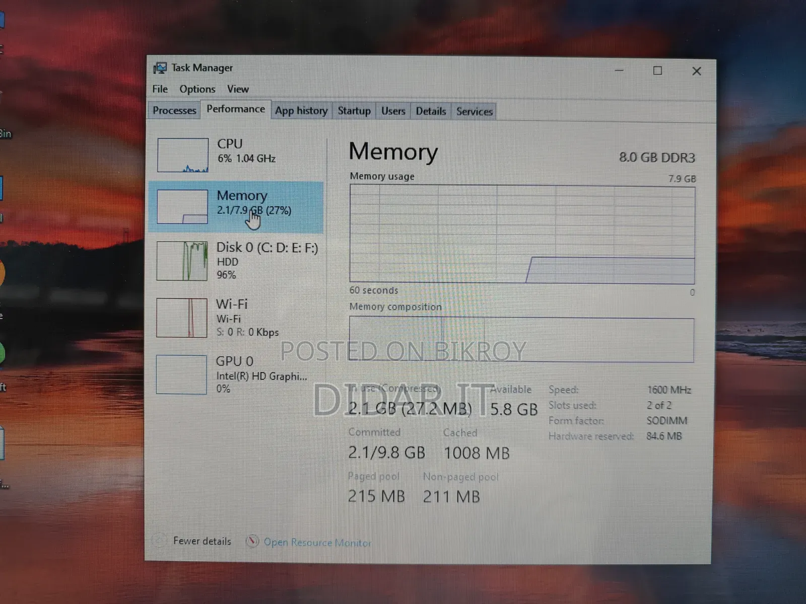 ল্যাপটপ HP 8GB Intel Core I3 HDD 500GB