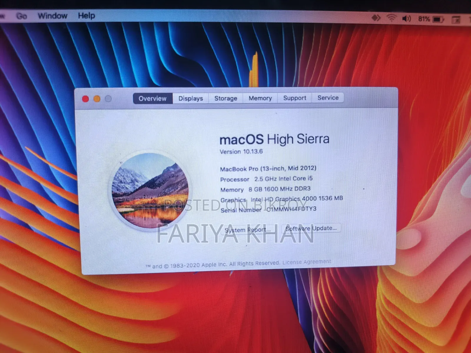 Laptop Apple MacBook 2012 8GB Intel Core I5 SSD 256GB