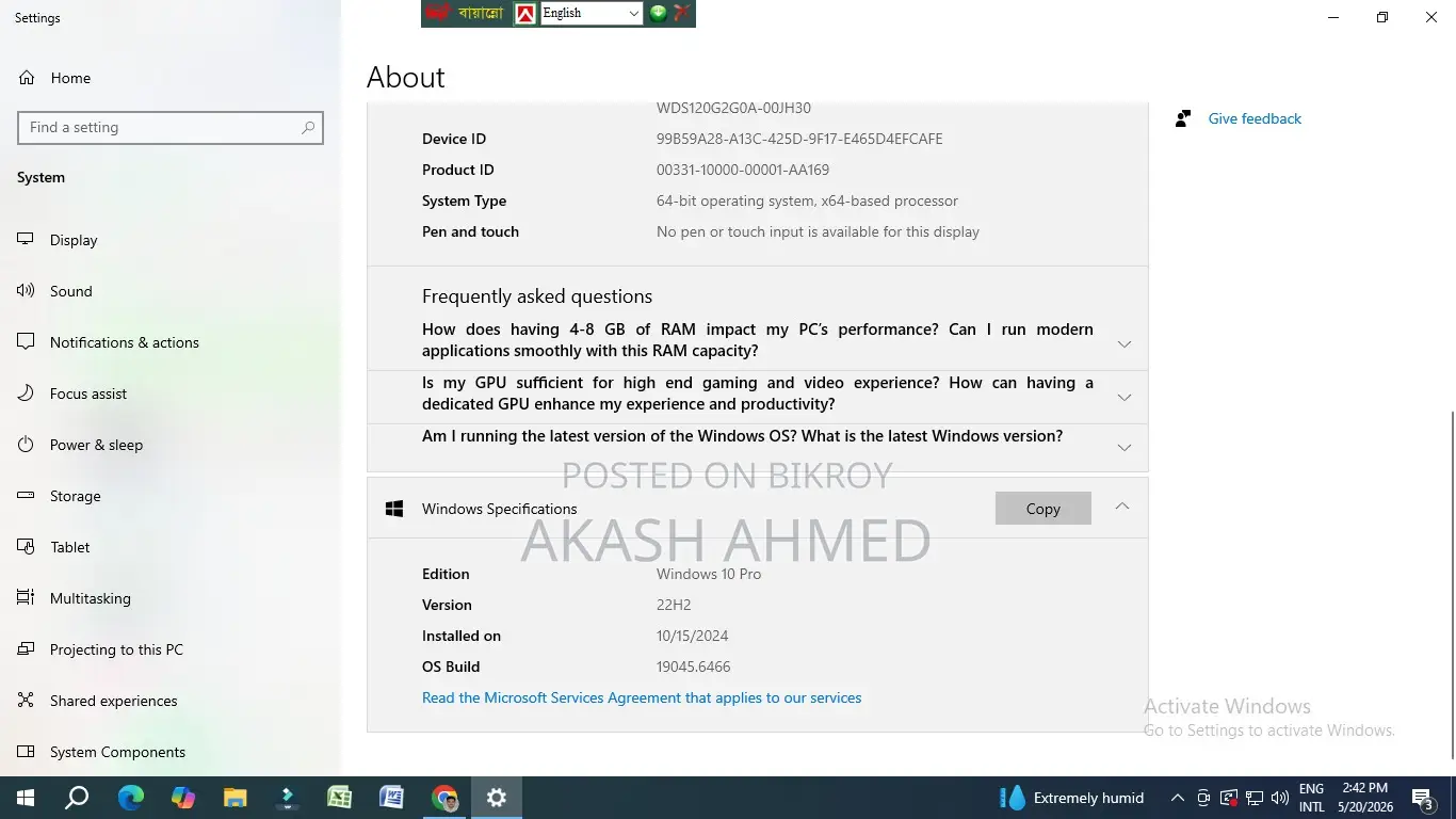 Desktop Computer 4GB Intel Core I3 SSD 512GB