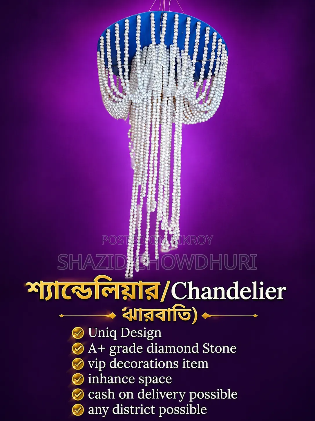 Chandelier (Jharbati) With A+ Grade Diamond Stone