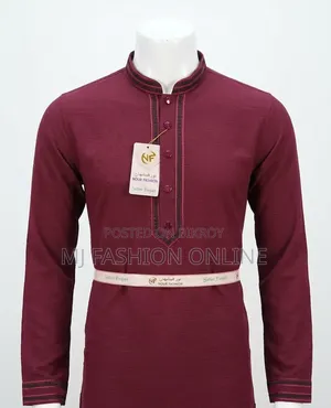 Premium Quality Maroon Semi-Pure Cotton Panjabi for Men